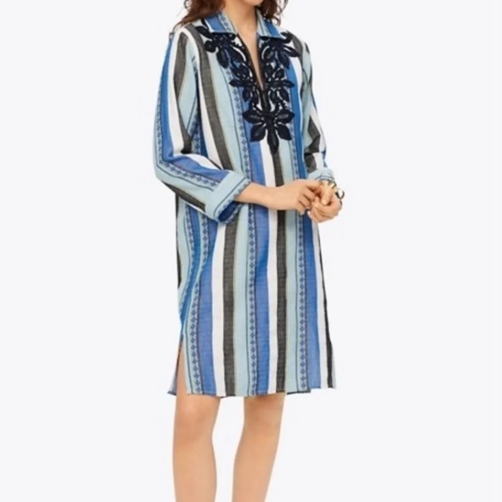 tory burch embroidered cotton dress TORY BURCH ivory linen and cotton embroidered dress Sz 2